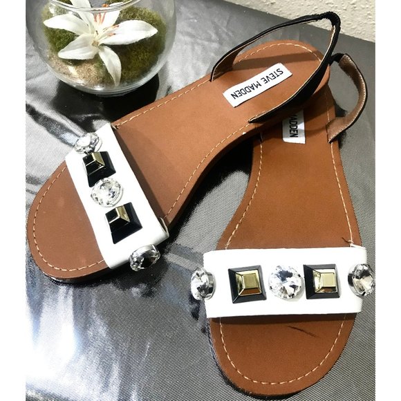 white jeweled flat sandals